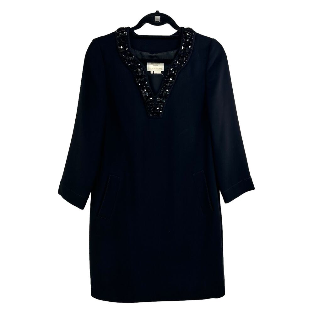 Kate Spade Genniva Beaded Shift Dress Small Wool Blend Glam Event Occasion